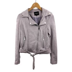 Coolcat Lilac Moto Jacket Biker Womens SMALL Short Faux Suede
